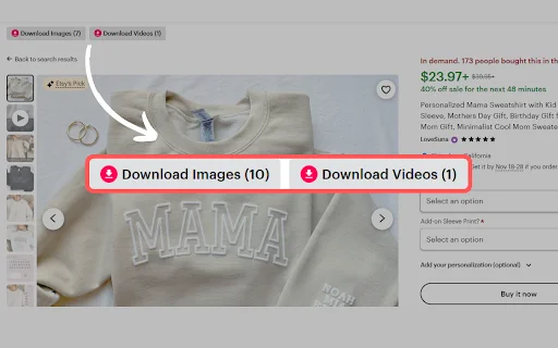 Etsy Downloader – Etsy ভিডিও এবং ছবি ডাউনলোড করুন এক ক্লিকে - Screenshot 1