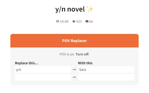 POV: Y/N Replacer ডাউনলোড করুন – Wattpad ও AO3-এর জন্য সেরা রিডিং টুল - Screenshot 1