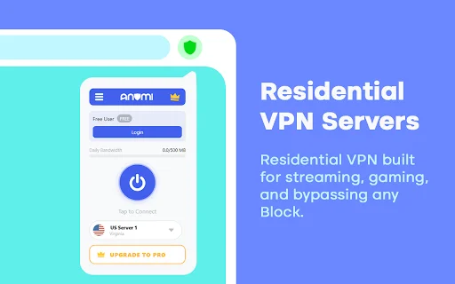 Anomi VPN ডাউনলোড করুন – দ্রুত এবং নিরাপদ রেসিডেন্সিয়াল ভিপিএন - Screenshot 1