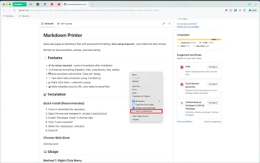 Markdown Printer ডাউনলোড করুন – ওয়েব পেজকে Markdown হিসেবে সেভ করুন - Screenshot 2