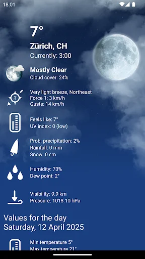 Weather Switzerland XL PRO ডাউনলোড করুন – সঠিক আবহাওয়ার পূর্বাভাস - Screenshot 3