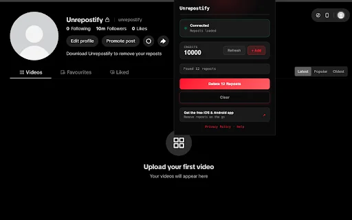 Unrepostify ডাউনলোড করুন – TikTok রিপোস্ট এক ক্লিকে মুছে ফেলুন - Screenshot 3
