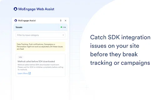 MoEngage Assist ডাউনলোড করুন – ওয়েব SDK ডিবাগিং টুল - Screenshot 1