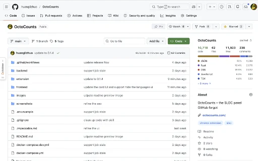 OctoCounts ডাউনলোড করুন – GitHub রিপোজিটরির জন্য সেরা কোড বিশ্লেষণ টুল - Screenshot 2