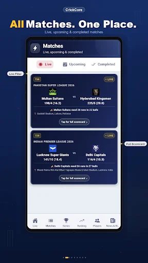 Live Cricket Score TV HD & IPL ডাউনলোড করুন – দ্রুততম ক্রিকেট স্কোর - Screenshot 2