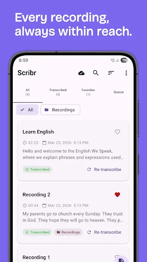 Scribr: Voice to Text ডাউনলোড করুন – সেরা অফলাইন ভয়েস ট্রান্সক্রিপশন - Screenshot 1