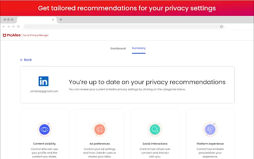 Social Privacy Manager ডাউনলোড করুন – McAfee দিয়ে সোশ্যাল মিডিয়া সুরক্ষিত রাখুন - Screenshot 1