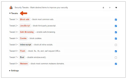 Security Tweaks ডাউনলোড করুন – আপনার ব্রাউজিং সুরক্ষিত রাখুন - Screenshot 1