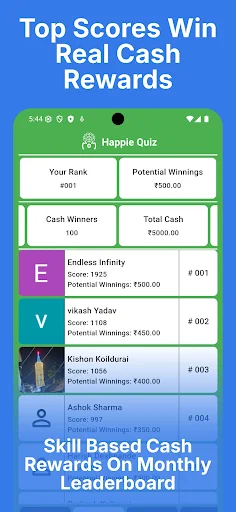 Happie Quiz Win Cash Rewards ডাউনলোড করুন – কুইজ খেলে টাকা জিতুন - Screenshot 1