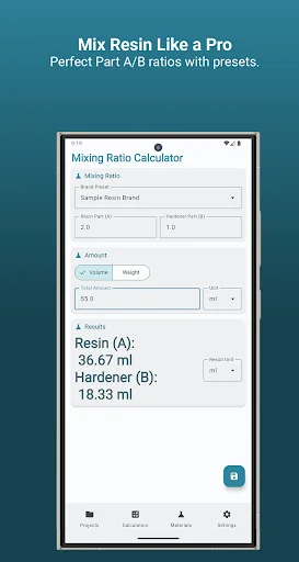 Resin Calculator ডাউনলোড করুন – রেজিন আর্ট হিসাব করার সেরা অ্যাপ - Screenshot 2