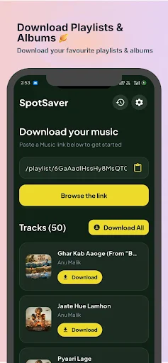 SpotSaver: Music Downloader ডাউনলোড করুন – অডিও অফলাইনে শুনুন - Screenshot 2