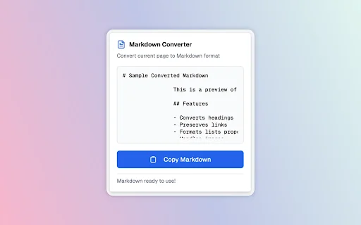 Webpage to Markdown ডাউনলোড করুন – এক ক্লিকে ওয়েব পেজ কনভার্ট করুন - Screenshot 1