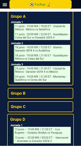 Mundial 2026 MEX,USA,CAN ডাউনলোড করুন – ম্যাচের সময়সূচী দেখুন - Screenshot 1