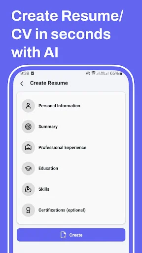 AI Resume Maker ডাউনলোড করুন – প্রফেশনাল সিভি তৈরি করুন সহজেই - Screenshot 1